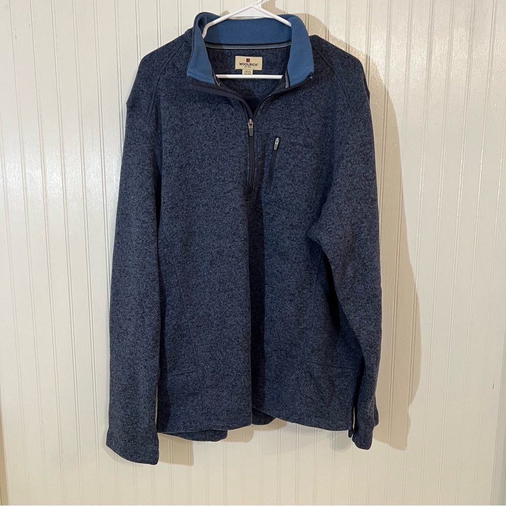 Woolrich Angler Fleece 1/4 Zip Pullover Sweater Blue XXL